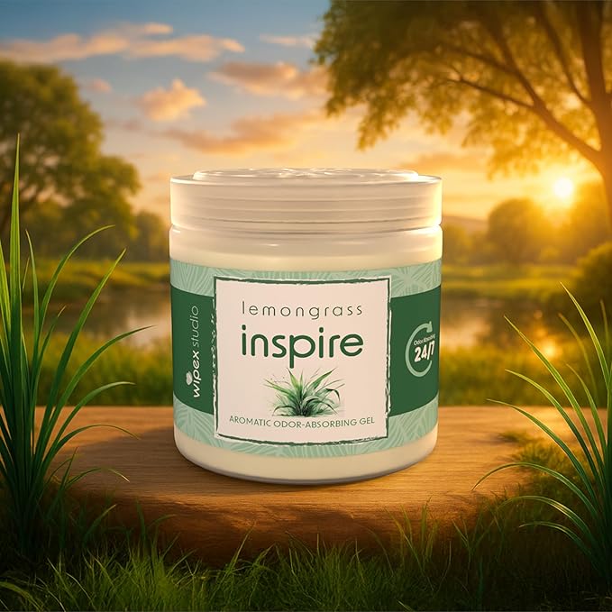 Wipex Odor Eliminator Gel Jar - Inspire Lemongrass 15oz, Odor Eliminator for Home, Effective Odor Absorber for Long-Lasting Freshness, Ideal for Rooms, Offices & Yoga Studios, 3pk