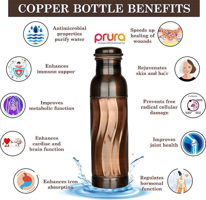 Black Wave Copper Water Bottle Pure Copper Vessel for Drinking - Drink More Water, Lower Your Sugar Intake And Enjoy the Benefits Immediately