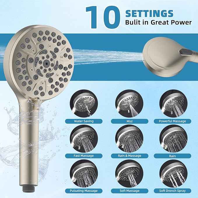 Filtered Shower Head, 10" High Pressure 10-Spray Handheld/Rainfall Shower Head Combo with 20 Stage Shower Filter, 11" Shower Extension Arm, 71" Hose, Shower Head Holder, Brushed Nickel