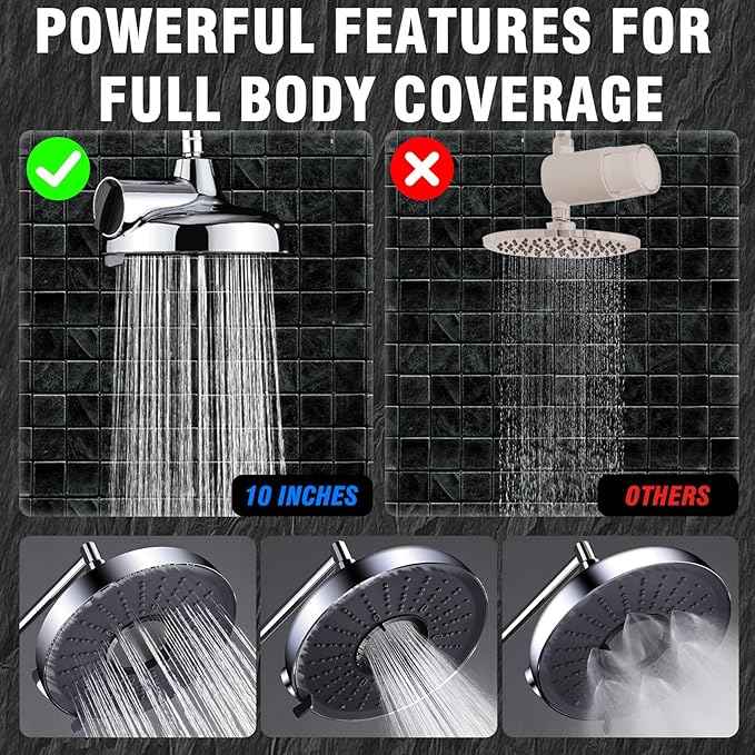Rain Shower Head with Filter and Handheld, 8 Inch High Pressure and 3 Spray Modes Shower Head, Dual Showerhead Set with Extension Arm and 60 Inch Shower Hose, Shower Head Filter for Hard Water, Chrome