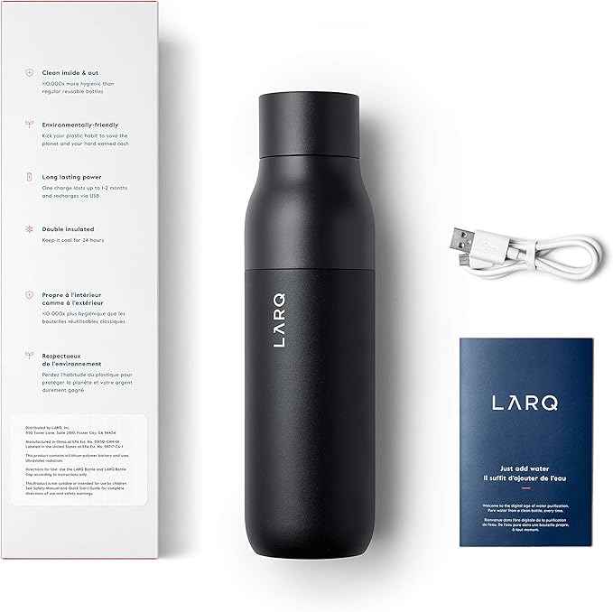 LARQ Clean AF Gift Set Bottle PureVis, Self-Cleaning Water Bottle 17oz + Filtered Insulated Water Bottle 17oz | Reusable Bottles, Travel Friendly, BPA free