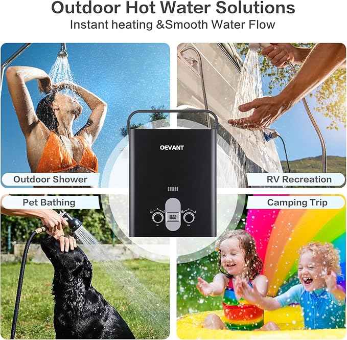Propane Water Heater, 1.32 GPM 5L Portable Tankless Water Heater with Overheating Protection, Upgrade Screw-free Back Shell, Instant Hot Water for RV Camping, Outdoor Shower (BLACK)