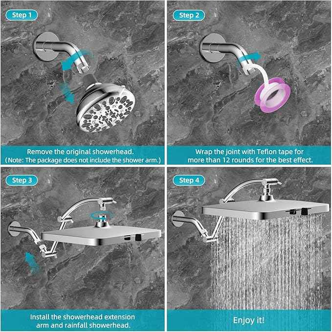 Hibbent 5 Spray Modes Shower Head, 13'' High Pressure Rain Shower Head, Large Rainfall Showerhead for Bathroom, High Flow Waterfall Fixed Showerheads with Adjustable Swivel Ball Joint, Silver