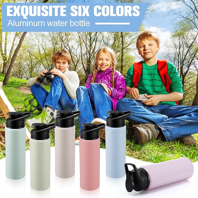 Domensi Aluminum Water Bottle Bulk Reusable Water Bottle, Lightweight Easy Carry Leakproof with Snap Lid Travel Bottles, for Gym Outdoor Sports Cycling Camping Fishing(25oz, 24 Pack)