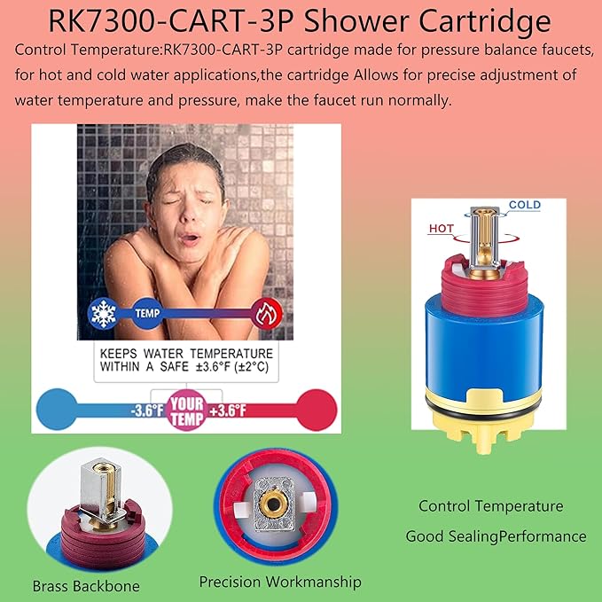 Pressure Balancing Cartridge Replacement for RK7300-CART-3P, Faucet Cartridge Replacement Compatible with Z-7300 Zurn Temp-Gard III Faucets and Shower Valves,Sturdy Core Copper (JH02BJ)