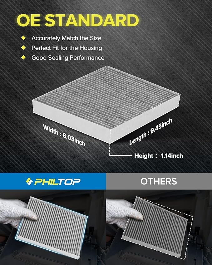 PHILTOP Cabin Air Filter, Replacement for CF11668, Challenger, Charger, 300, Premium ACF029 Cabin Filter with Activated Carbon Filter