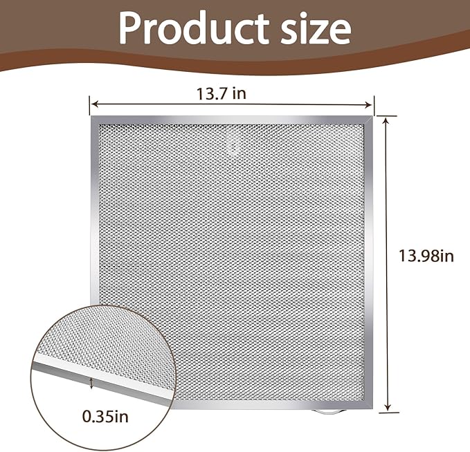 5 Layer Aluminum Grease Range Hood Filters 14 X 13.7 X 0.4 inchs Compatible with Broan 97017415 S97017415 (2 Pack) - AquaVibe