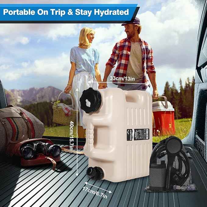 Portable Camping Shower with 5 Gallon Water Jug, 6000mAh Rechargeable Outdoor Camping Shower Kit, IPX7 Waterproof Pump BPA Free Water Containers Camp Essentials