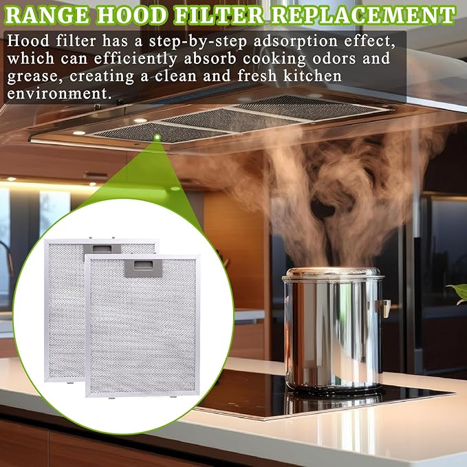 Range Hood Filter Replacement 10.23" x 12.5" x 0.36" Fit for Broan Circulating Whirlpool WHC WHA Series KitchenAid Frigidaire Bosch 800 500 GE Stove Hood Vent Filters Aluminum Mesh 2PCS - AquaVibe