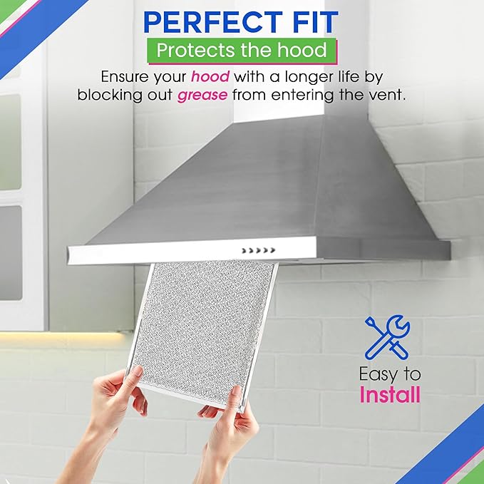 Bagean Stove Hood Vent Filter 8" x 9.5" BP55 Compatible with Broan Range Hood Filter Replacement and NuTone Kitchen Exhaust Fan - Aluminum Screen Blocks Grease & Filters Over Oven Air (2-Pack) - AquaVibe