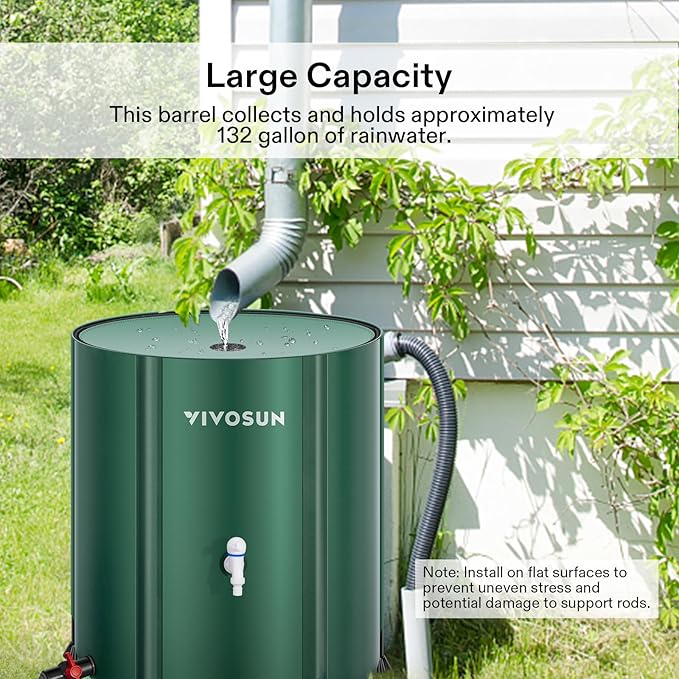 VIVOSUN Collapsible Rain Barrel, 132 Gallon Water Storage Tank with 1000D Oxford Cloth, Portable Rain Collection System Includes Two Spigots and Overflow Kit, Green