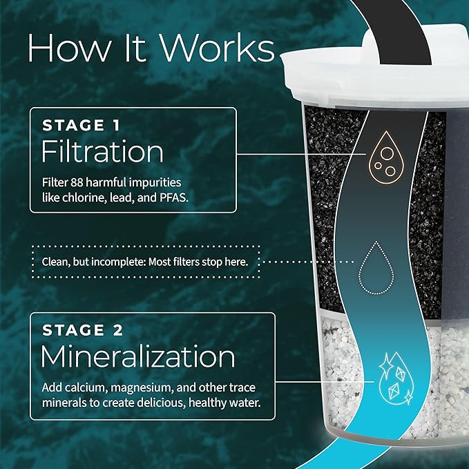 Single Replacement MINA Alkaline Water Filter by Santevia | Single At Home Water Pitcher Filter Adds Minerals and Makes Alkaline Water | Chlorine and Lead Water Filter | American Filtration Media