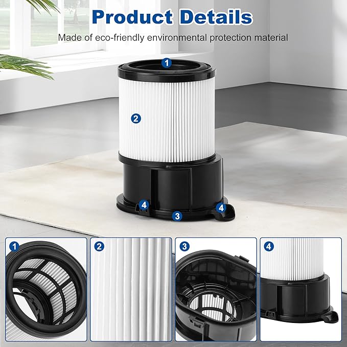 8 Pcs IP1251 IP3251 Filter Replacement Compatible with Shark Cordless PowerDetect Clean and Empty Lightweight Stick Vacuum, 1 Post-Motor Filter, 3 Pre-Motor Filter sets, 1 Cleaning Brush - AquaVibe