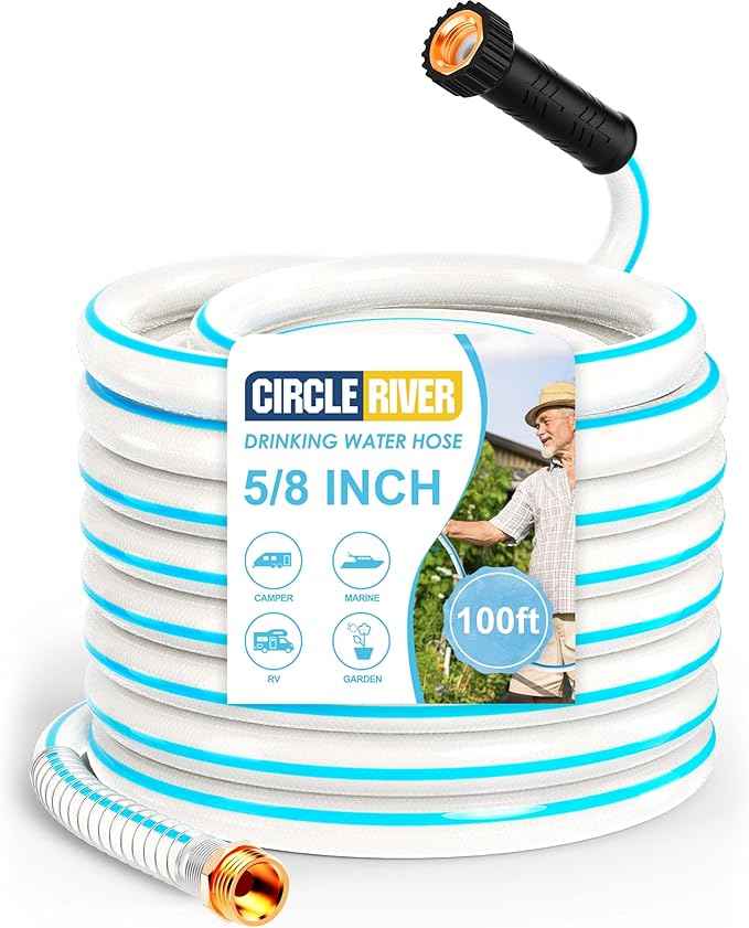 RV Water Hose 100FT, 5/8" Premium RV Drinking Water Hose for RV, Camping, Marine, Trailer and Truck, BPA Free, Anti-Kink and Leak-Free, Drinking Water Safe