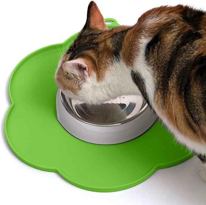 Catit Flower Shape Cat Placemat, Green, diameter 11.8in