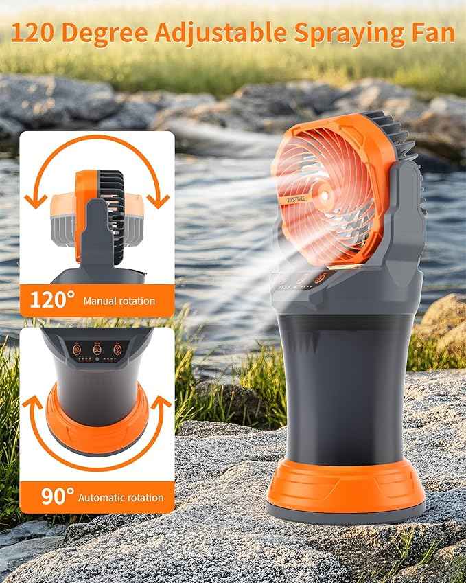 Portable Misting Fan with Larger Battery Fan-Rechargeable Outdoor Misting Cooling Fans with 2L Water Tank,RGB Lights,4 Speeds & Spray Modes-for Patio, Camping, Beach, Workshop (Gray-Orange)