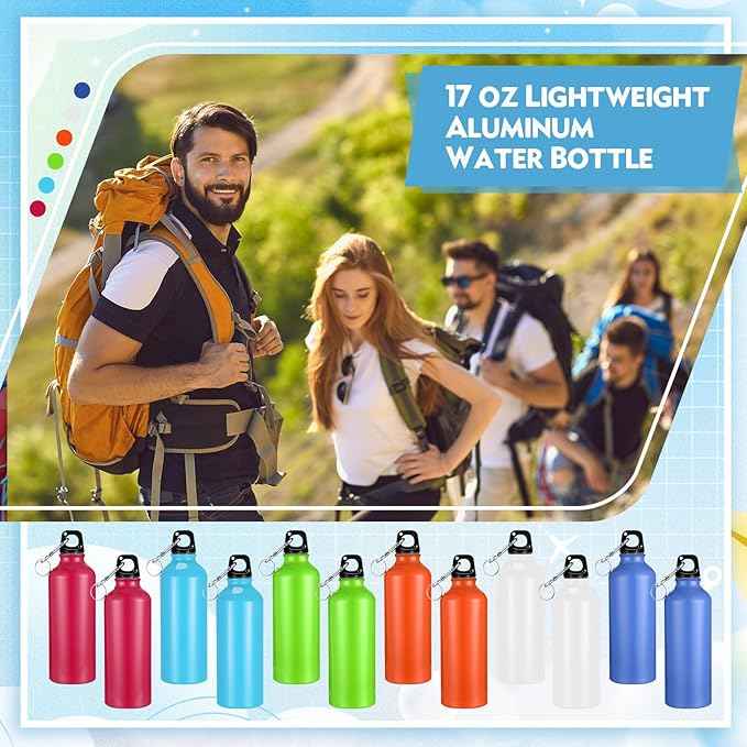 Yaomiao 36 Pcs Lightweight Aluminum Water Bottle Bulk 17 oz Leak Proof Bike Water Sports Bottles with Buckle and Twist Cap Team Reusable for Sports Gym Bicycle Camping(Mix 3)