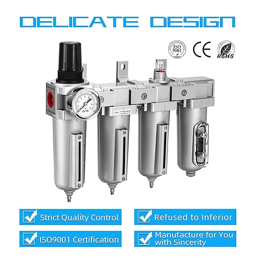 NANPU 3/4" NPT Industrial Grade 4 Stage Air Drying System - Double Particulate Filters, Coalescing Filter, Desiccant Dryer & Air Regulator, Metal Bowl, Manual Drain, for Paint Spray＆ Plasma Cutter - AquaVibe