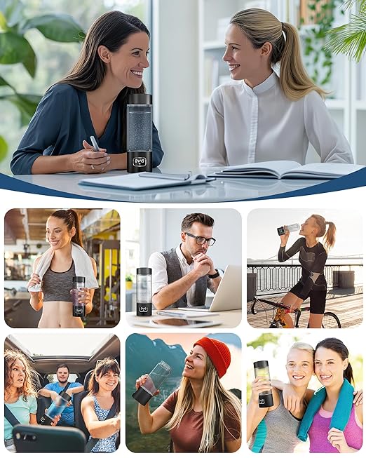 Hydrogen Water Bottle - Portable Rechargeable Water Bottle with LED Timer, Aluminum and Glass, 5000 PPB Hydrogen Production, Gift for Husband Wife Father Friend Client (Black, 11.6Oz)