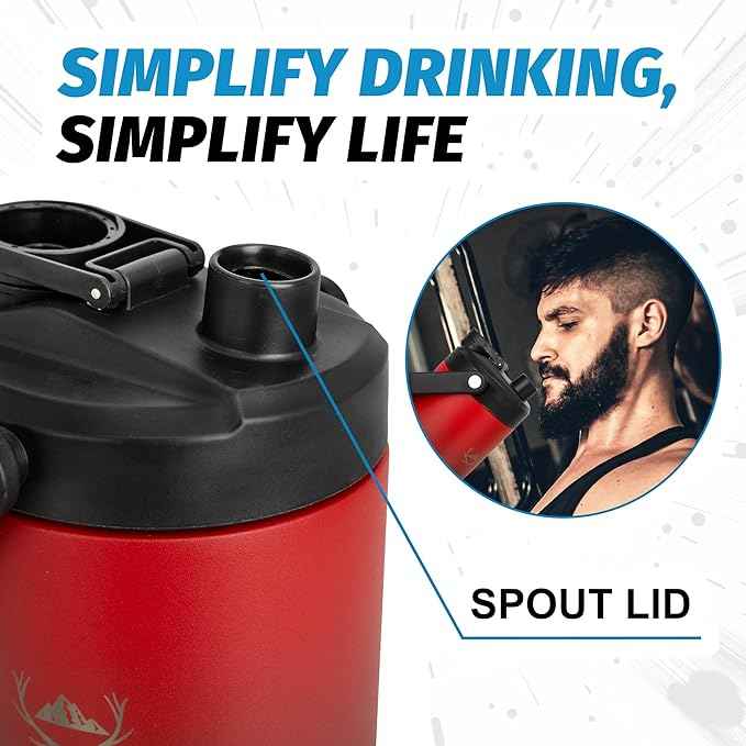 NATURE PIONEOR 64 oz Insulated Water Bottle - Double Vacuum Stainless Steel Half Gallon Water Jug with Holder/Carrier, Wide Mouth, Outdoor Sports, Hiking, Camping, Gym
