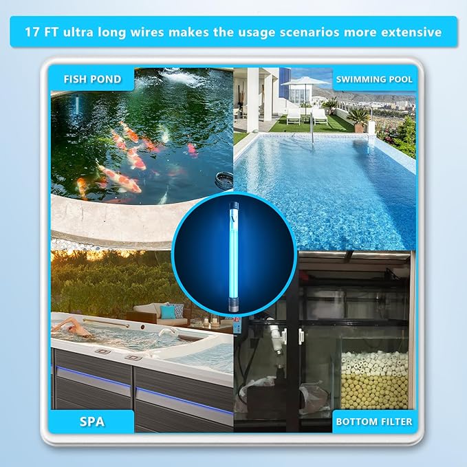 100W Aquarium UV Light for 1000-10000 Gallon, UV Pond Water Clarifier for Koi Pond, Swimming Pool, Spa, Large Fish Tank, Cold Plunge UV Light for Pond Algae Control