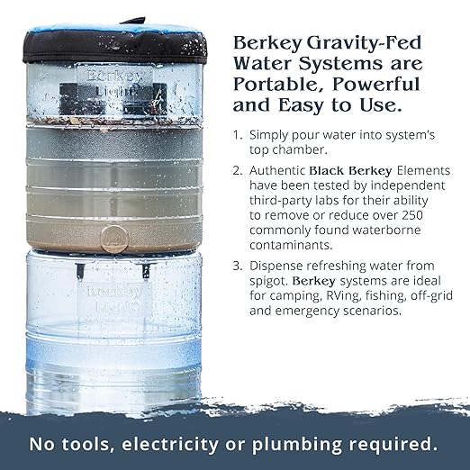 Big Berkey Gravity-Fed Water Filter System with 2 Black Berkey Elements Plus Deluxe 7" Stainless Steel Water View Spigot
