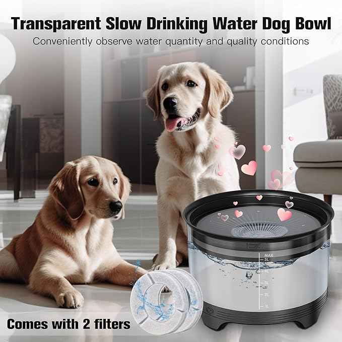 UPSKY 5.5L Dog Water Bowl,186oz Large Capacity No Spill Water Bowl for Dogs, Splash Proof Slow Water Feeder with Heightened Base, Anti-Slip Slow Drinking Pet Water Bowl for Messy Drinkers, B-Black