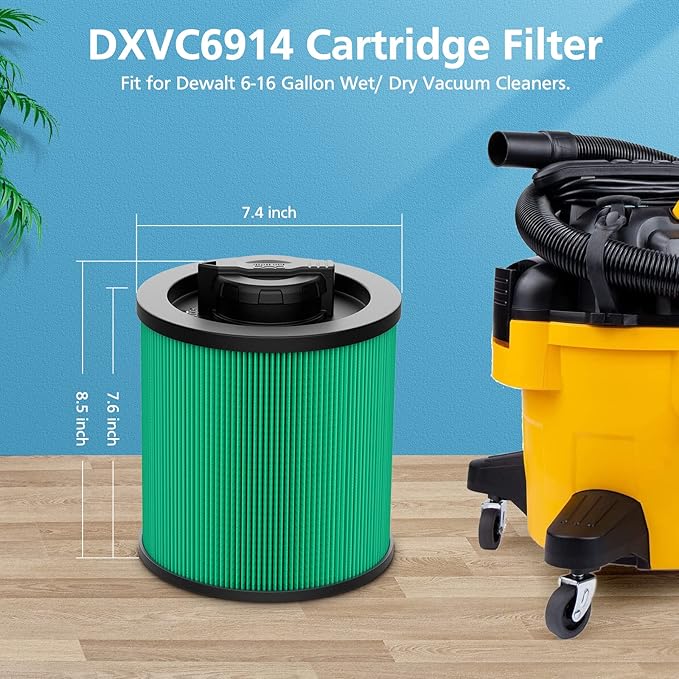 DXVC6914 Cartridge Filter Replacement Compatible with DeWalt DXV06P DXV09P DXV10P DXV10PL DXV10SA DXV12P DXV14P DXV16P Wet/Dry Vac Vacuum Cleaner (NOT fits for DXV06G/ DXV08S) 2 Pack - AquaVibe