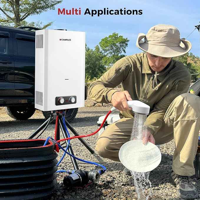 CAMPLUX Tankless Water Heater, 5.28 GPM Propane Water Heater Camping, Outdoor for Cabin, Off-grid, Tiny House & Mobile Home, 136,000 BTU, BD528