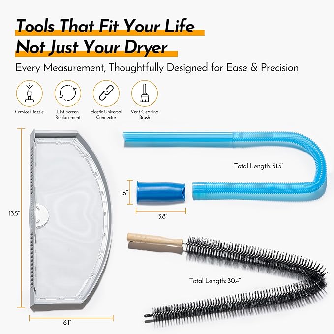 Dryer Lint Filter Replacement Kit for GE WE03X23881 - Includes Cleaner Brush & Flexible Hose - Stainless Steel Lint Screen for Dryer GTD42EASJ2WW, GTD33EASK0WW, GTD65EBSJ3WS