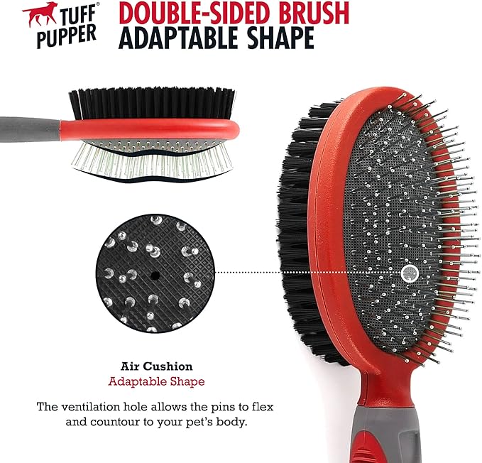 Tuff Pupper Double Sided Dog Brush, Detangling Tool for Dogs and Cats, Pin & Bristle Pet Brush, for and Hair Types, With Comfort-Grip Anti-Slip Handle, Brown, Black, White - AquaVibe