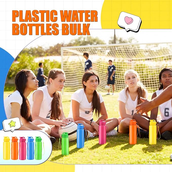 Maxcheck 30 Pieces Water Bottle Bulk 17 oz Plastic Sports Water Bottles Bulk with Handle Strap Lightweight Leakproof Drink Flip Top for Adults Fit Gym(Bright Style,Bright Color)