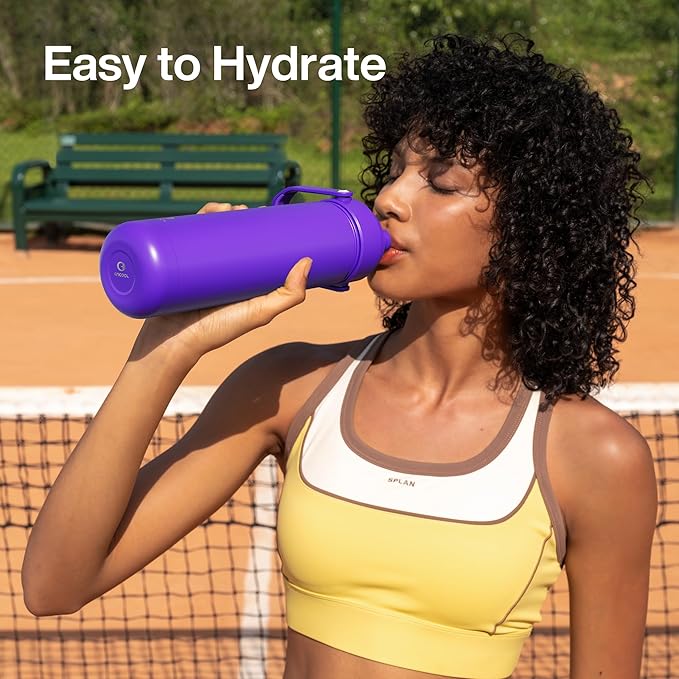 ENCOOL Insulated Water Bottle with Straw Stainless Steel Water Bottle, Leak-Proof, BPA-Free, Double Wall Vacuum Keeps Cold for 24 Hours for Sports, Travel, School (18 oz, Violet)