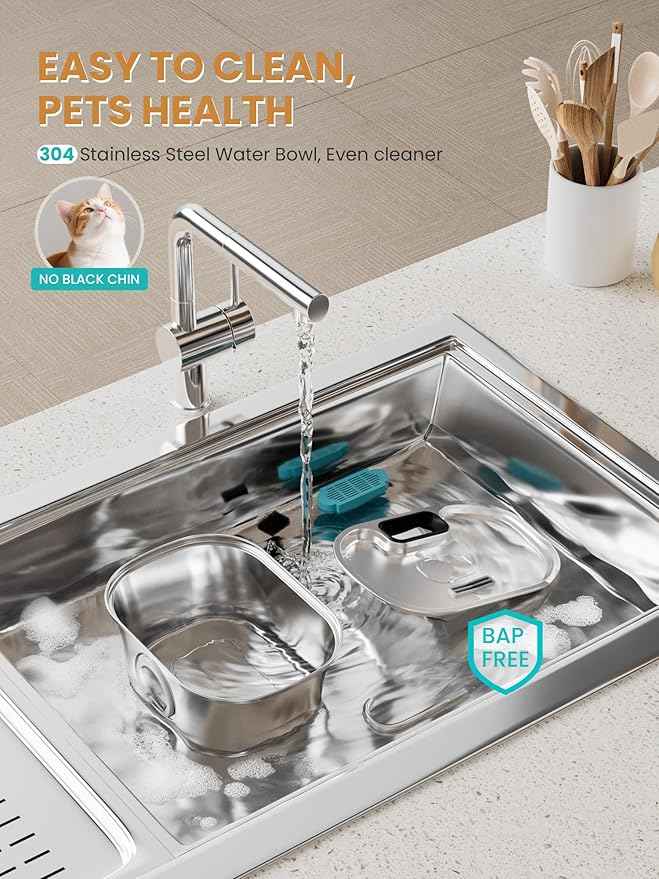 Cat Water Fountain Stainless Steel Cat Fountains for Drinking-108oz/3.2L Quiet Water Fountain for Cats Wireless Cat Water Fountain with Water Level Window for Cats&Dogs Indoor (3 Filter)