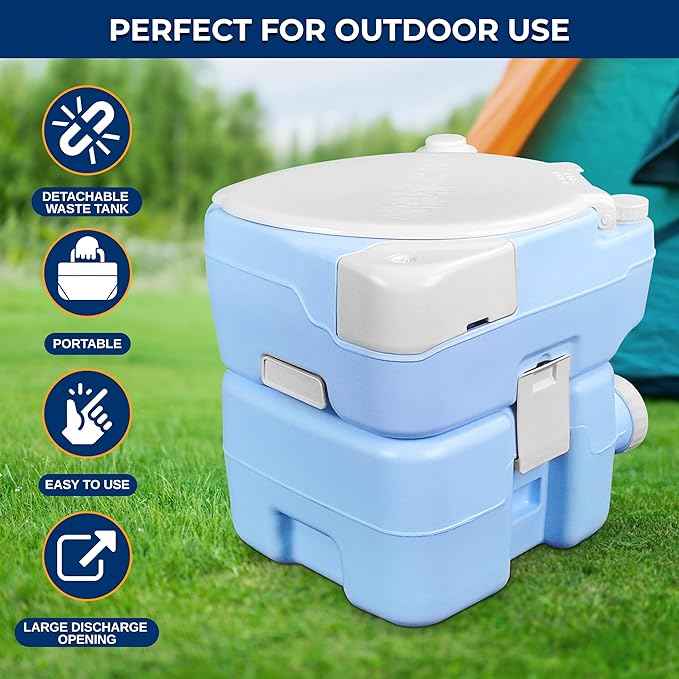 SereneLife 5.3 Gal Portable Camping Toilet For Adults, 100+ Flushes Porta Potty Camp Toilet with Phone Holder, Hand Sprayer, Extra Large Seat, Detachable Waste Tank, For Camping, Hiking, and Boating