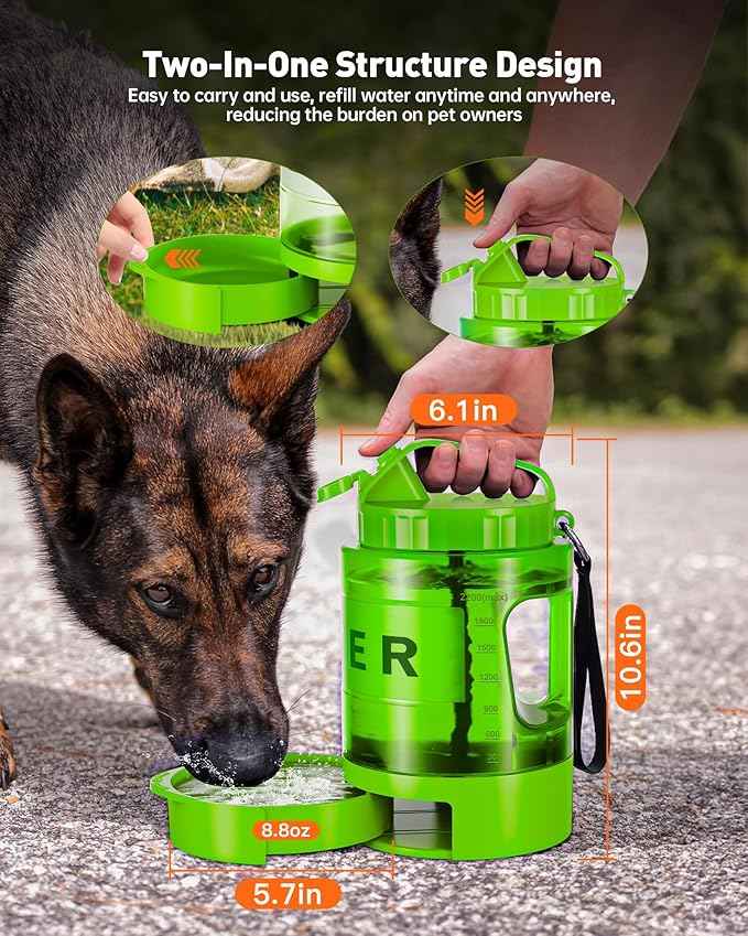 Portable Dog Water Bottle Bowl - 77 oz Travel Water Bowl Dispenser for Dogs Leak Proof, Suitable for Large Pet Drinking, A Must Have for Outdoor, Camping, Walking, Beach, Hunting Other Scenes （Green）