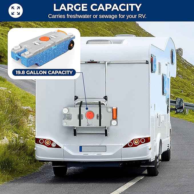 SereneLife 19.8 Gallon / 75L RV Water Tank – Camper Accessories Portable Container with Level Indicator, Rotating Spout, Metal Handle & Heavy-Duty Wheels, Suitable for Freshwater or Sewage Storage