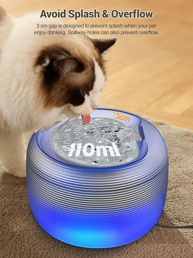 SIBAYS 3.5L Cat Water Fountain, 118oz Large Capacity Cat Fountains for Drinking with Water Level LED Light, Quiet Automatic Pet Water Fountain for Cats Indoor, Dog Water Dispenser Easy to Clean FS75