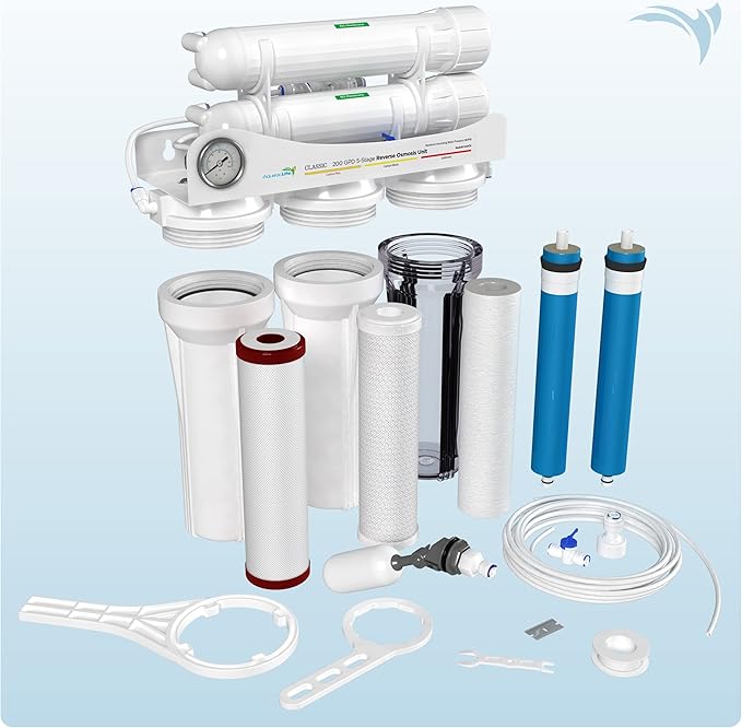 Aquatic Life 5-Stage Hydroponic Reverse Osmosis Water Filter System RO Filtration Unit, High Efficiency, 200 GPD - AquaVibe