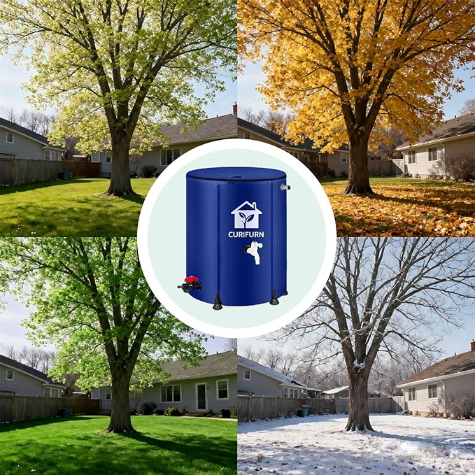 53 Gallon Rain Water Barrel, Portable Rainwater Collect System Water Storage Tank Collapsible Rain Barrel with Filter, Spigot & Overflow Kit (Reinforced Liner+Thickened Legs) - Blue