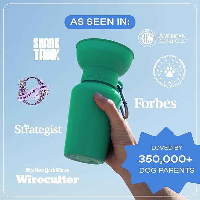 Springer Flip Portable Dog Water Bottle with Foldable Food Grade Silicone Bowl - 20 Ounce Travel Dog Water Bottle Ideal for Camping - Easy Squeeze Hydration & Release to Drain
