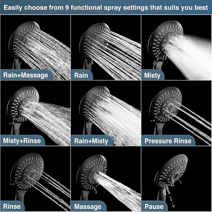 BRIGHT SHOWERS 9 Spray Settings Shower Head with Handheld High Pressure Oil-Rubbed Bronze Hand Held Showerhead with 60 Inch Stainless Steel Hose and Adjustable Overhead Bracket - AquaVibe