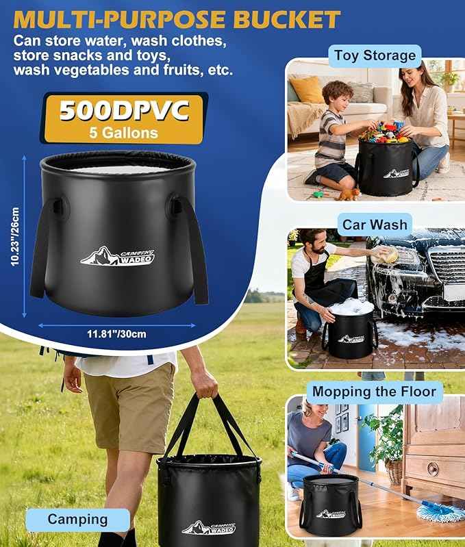 2026 Upgraded Portable Shower for Camping with Heater, Rechargeable Camping Shower with Intelligent LED Display, 5 Gal Foldable Bucket, 4 Spray Modes, Portable Shower for Travel, Pet Bath, Car Washing