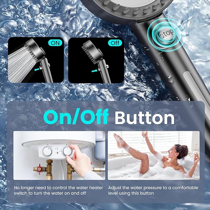 Filtered Shower Head with Handheld, High Pressure 4 Spray Mode Showerhead with Filters, Water Softener Filter Beads for Hard Water with ON/OFF Switch for Pets - Remove Chlorine (Gray)