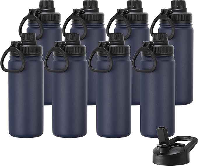 DOMICARE 16 oz Kids Water Bottle for School Stainless Steel Double Wall Vacuum Insulated Water Bottle with Straw lids & Spout Lid, Leakproof BPA Free (Navy,8)