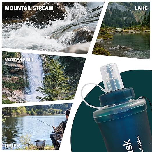 AXEN Collapsible Water Bottle with Filter System, Soft Hydration Flask for Trail Running, Camping, Hiking, Cycling, 1L Slate Green