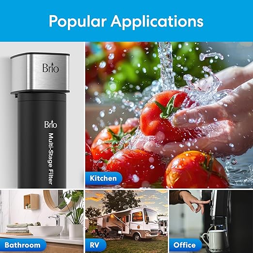 Brio 11" Under Sink Water Filter System for Kitchen & Bathroom Faucet | 3-Stage Single Housing 0.5 Micron Filters PFAS, Chlorine, Lead, Mercury+ | 10,000 Gallons or 2 Years | NSF 42 & 372 Certified