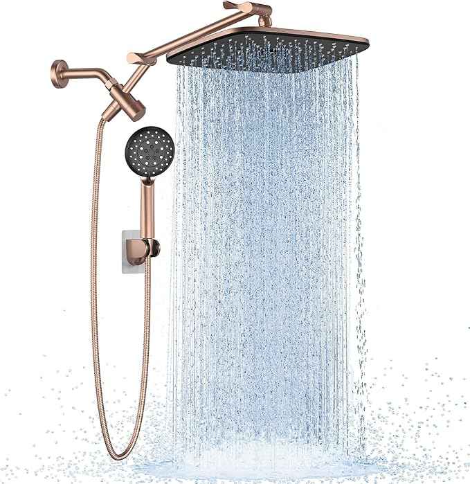 Veken 11.8" Rain Shower Head with Handheld, High Pressure Handheld Shower with Multi Spray Modes, Rainfall Combo with Metal Extension Arm, Detachable Dual Showerhead, Bathroom Decor, Rose Gold