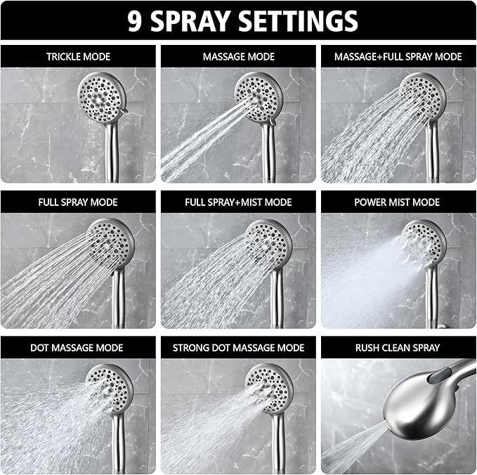 sumerain High Pressure 9 Inch Shower Faucet Set, Rain Shower System with Filtered Handheld Shower Head, Rough-in Valve and Trim Included, Brushed Nickel