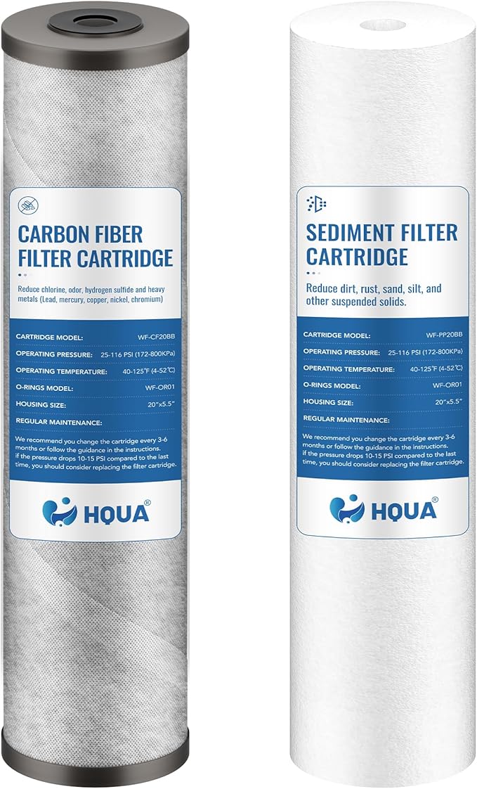 HQUA Replacement Filter Cartridges Set, PP, ACF（Activated Carbon Fiber）, Fit for WF3-03 Whole House Water Filter (PP, ACF)